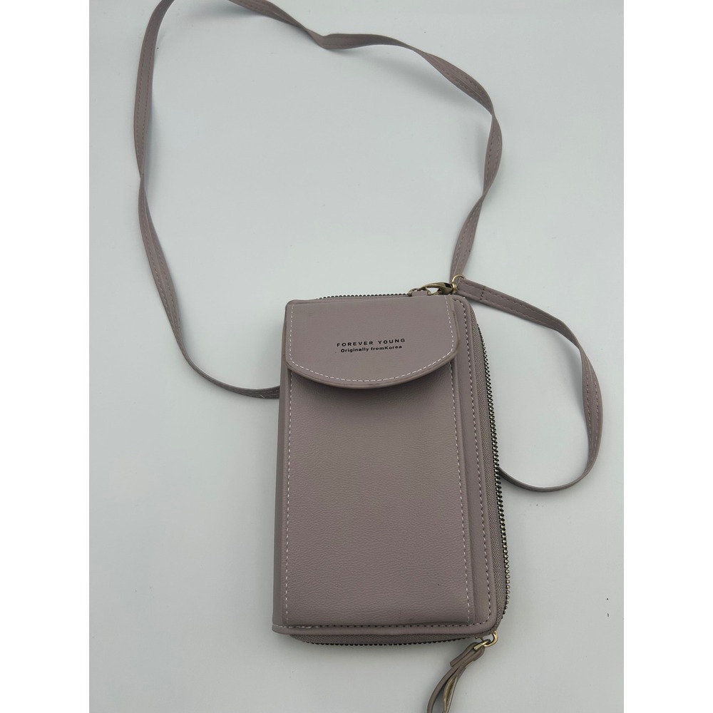 Forever Young Korea Crossbody Phone Wallet Bag Mauve Taupe Faux Leather B737